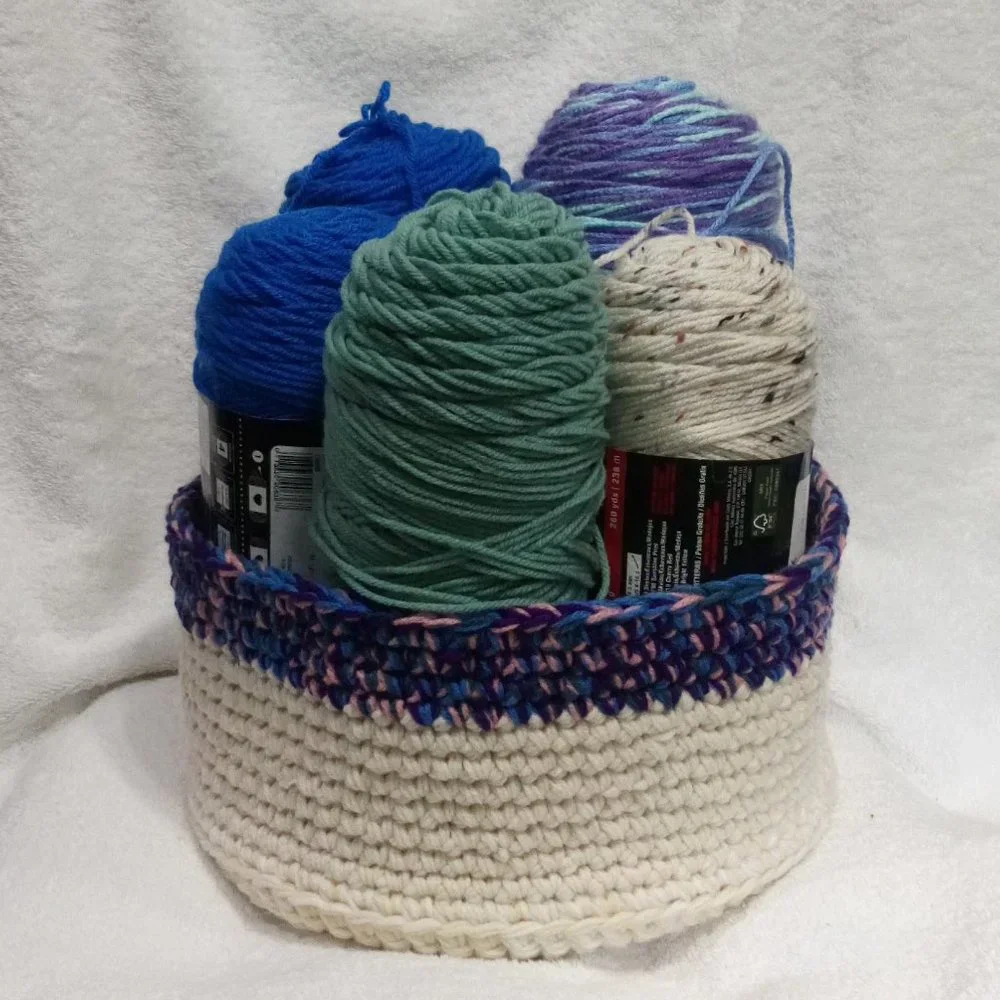 Hand Crafted Farmhouse Basket Hand Crochet Storage Nesting Planter Essential
